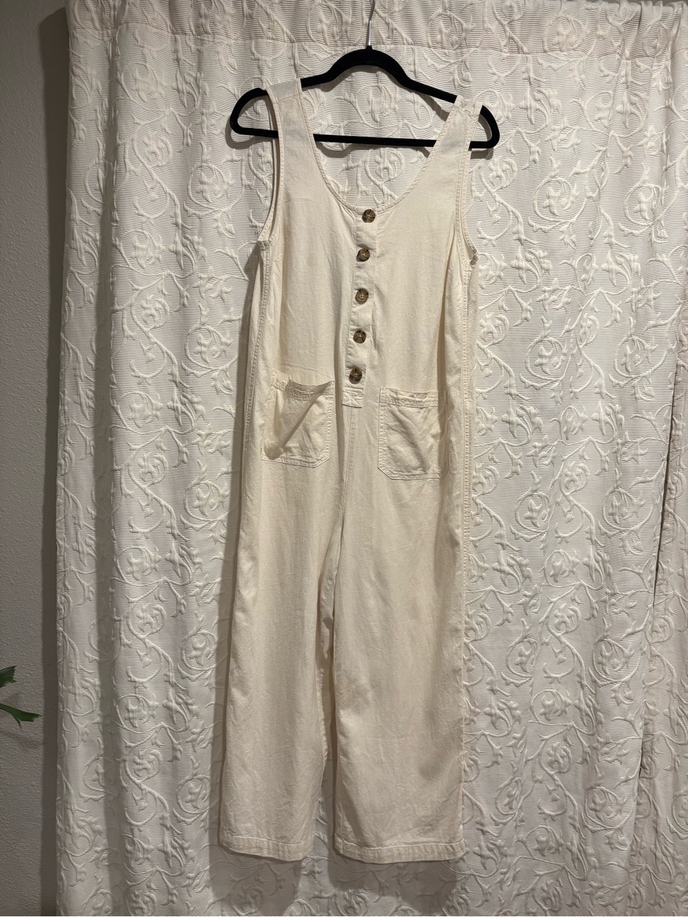 Marine Layer Cream Button-Front Cotton Jumpsuit